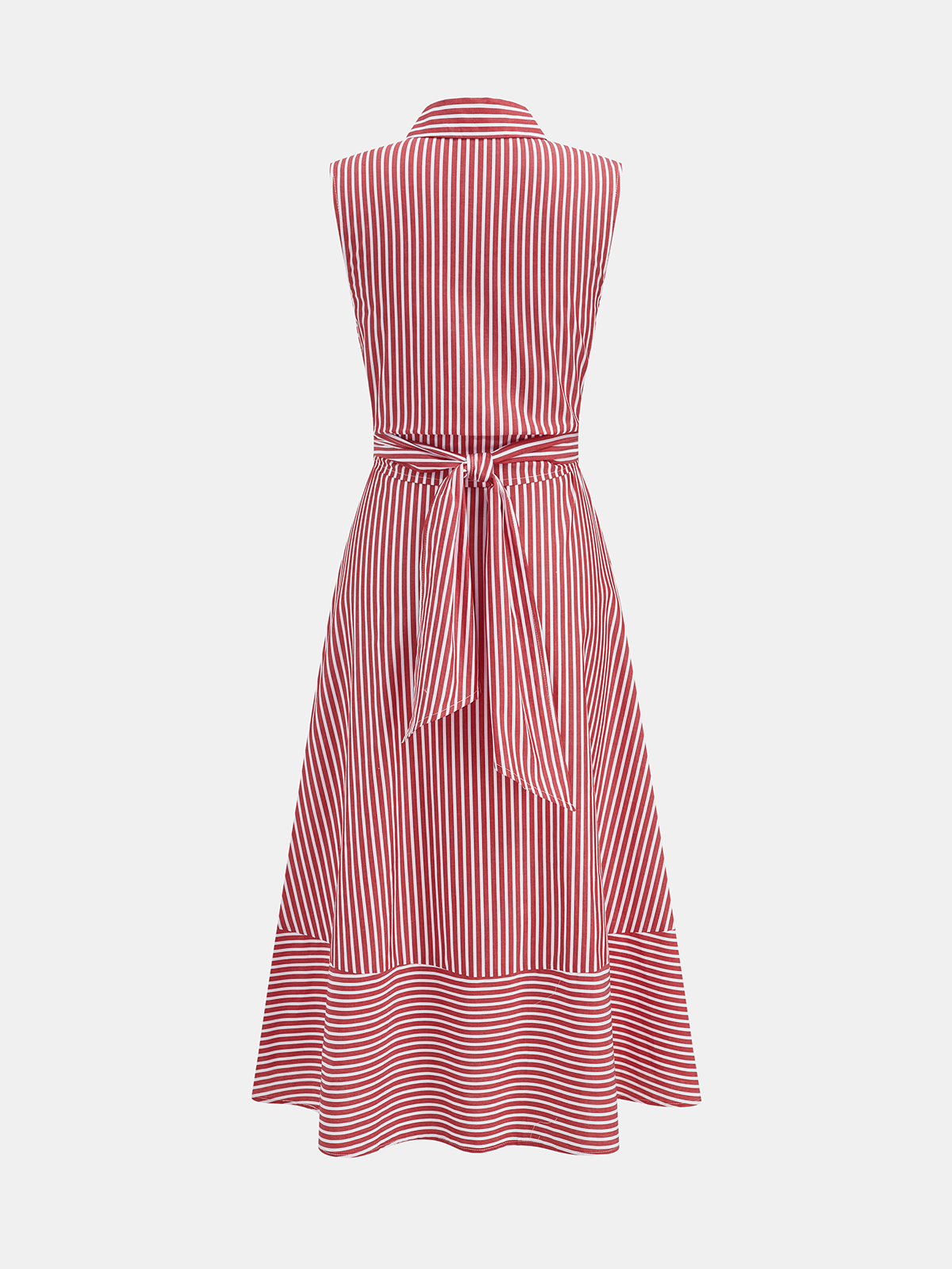 Striped Sleeveless Midi Dress with Tie Waist