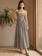 Gingham Cotton Maxi Dress with Cutout Cami Detail