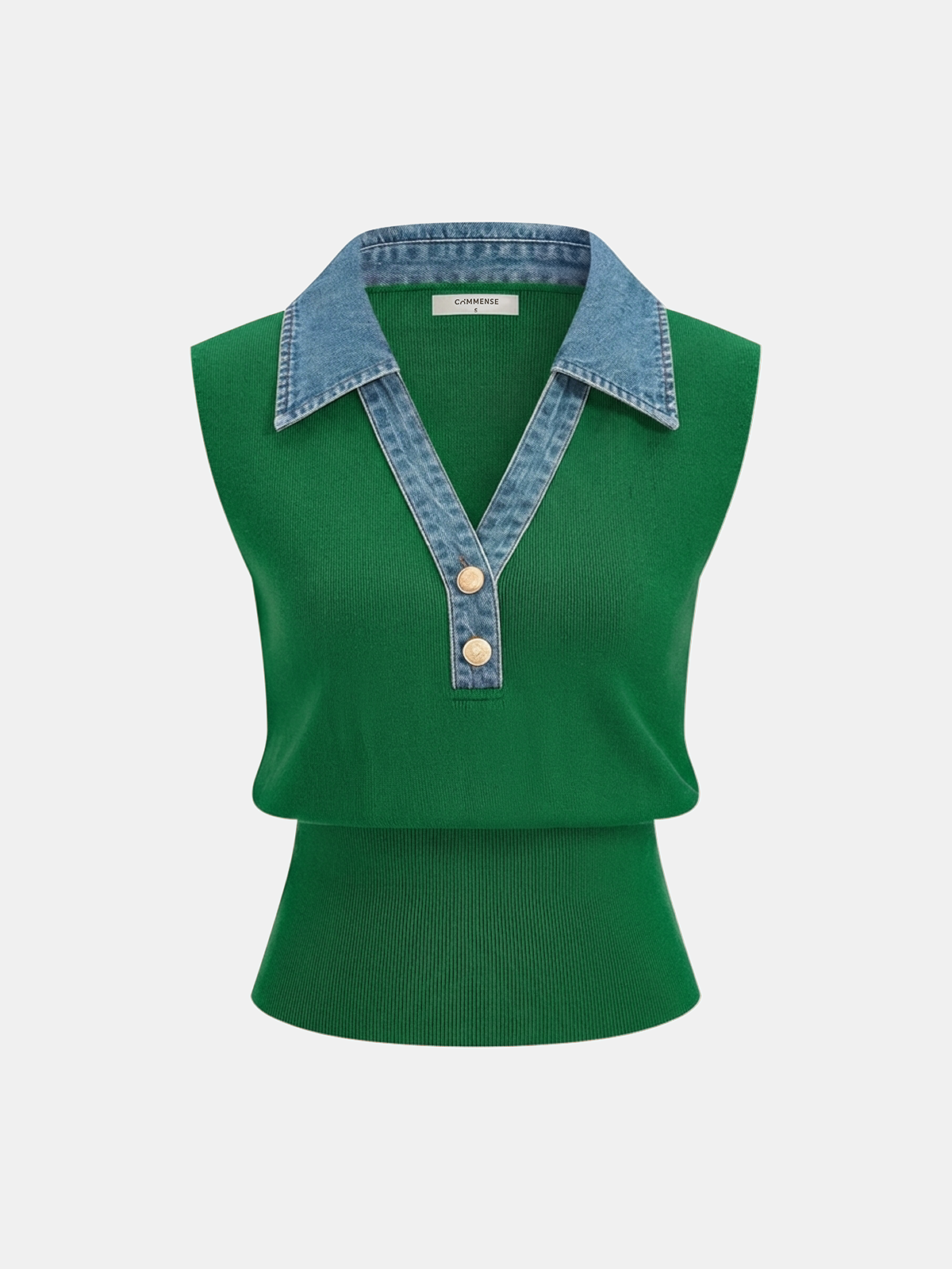 Denim Collar Sleeveless Vest with Metal Buttons