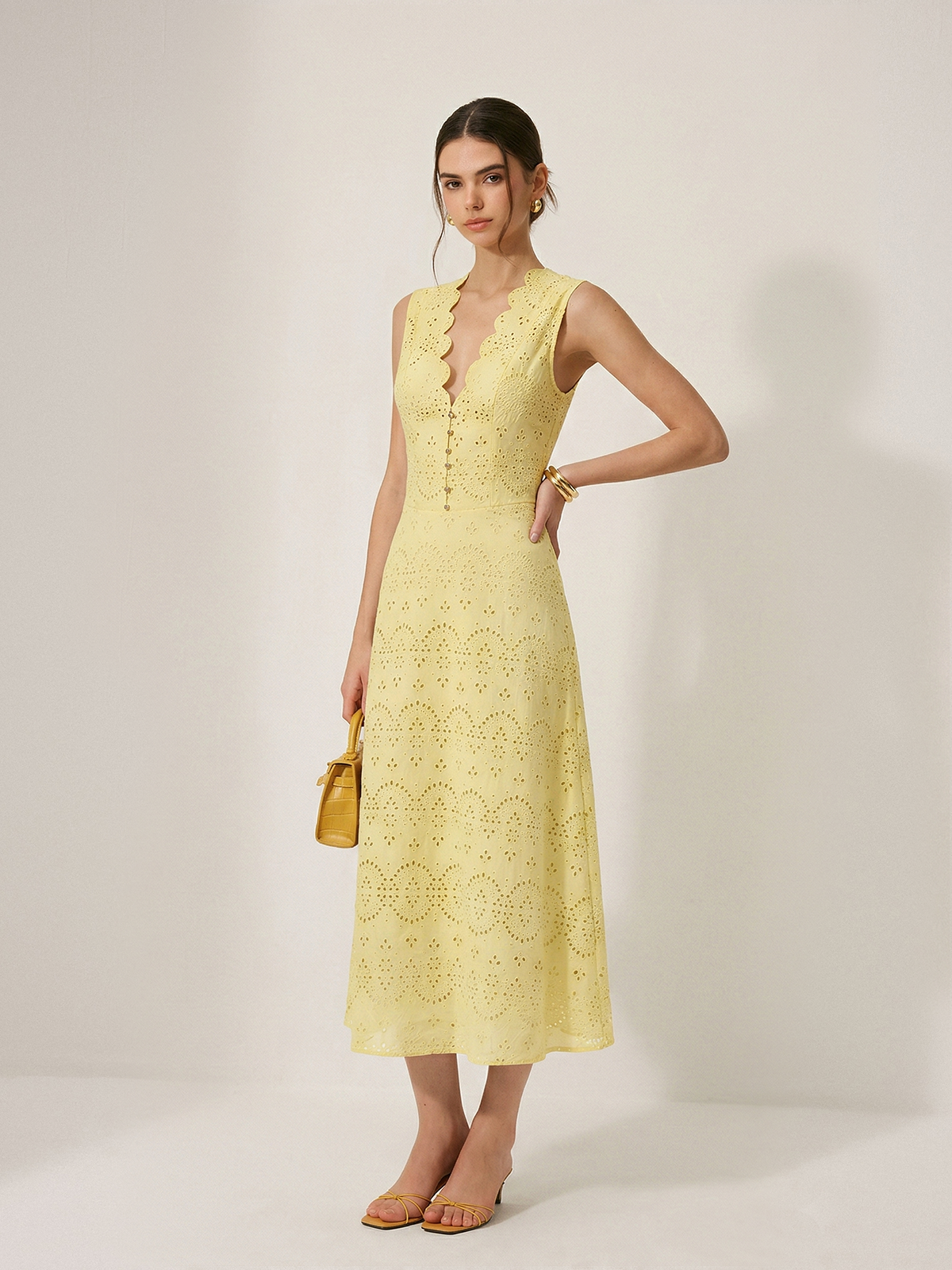 Cotton Eyelet Dress with Sleeveless Embroidered Detail