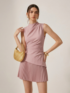 Sleeveless Pleated Asymmetrical Hem Mini Dress