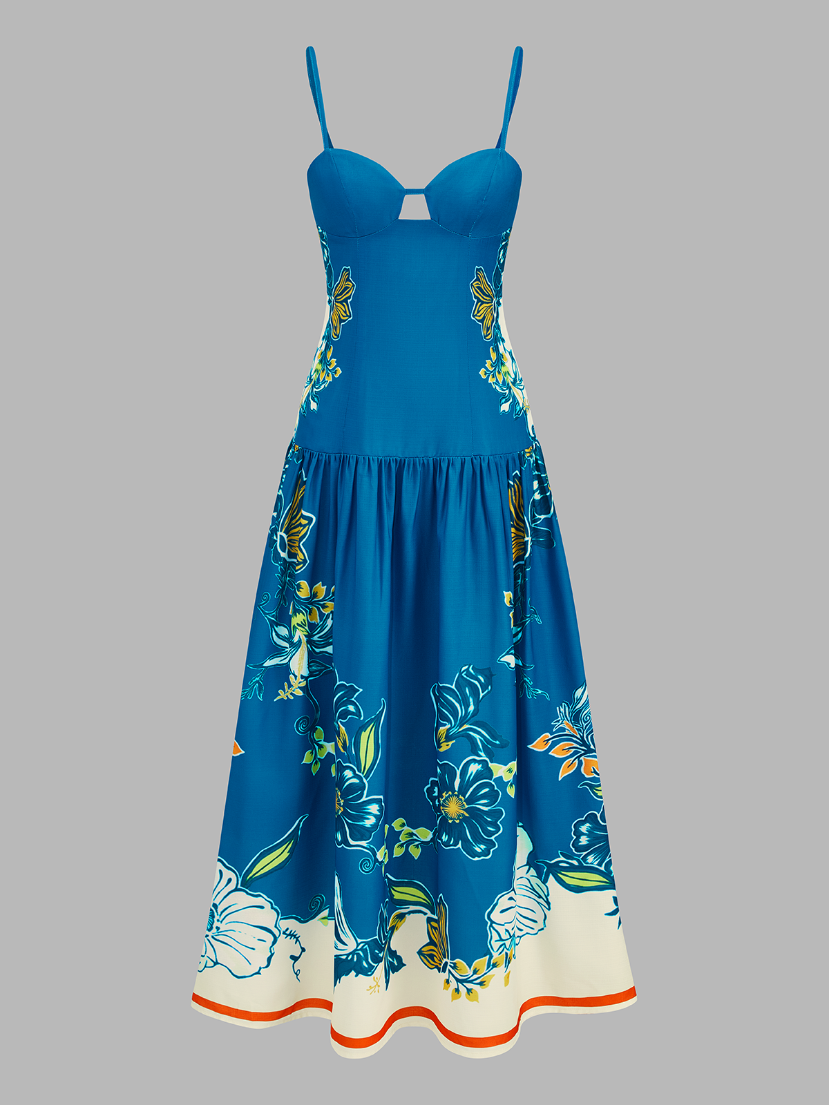 Floral Midi Dress with Cami Straps and Cut-Out
