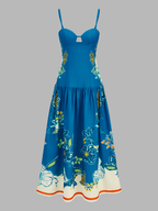 Floral Midi Dress with Cami Straps and Cutouts