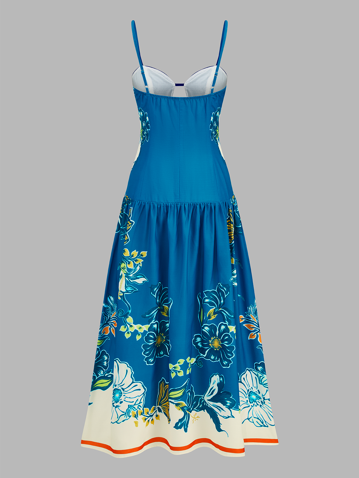 Floral Midi Dress with Cami Straps and Cut-Out