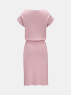 Short Sleeve Knit Dress with 3D Floral Appliques