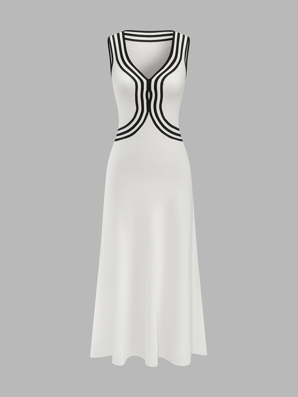 Striped Sleeveless V-Neck Knitted Maxi Dress