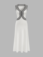 Striped Sleeveless V-Neck Knitted Maxi Dress