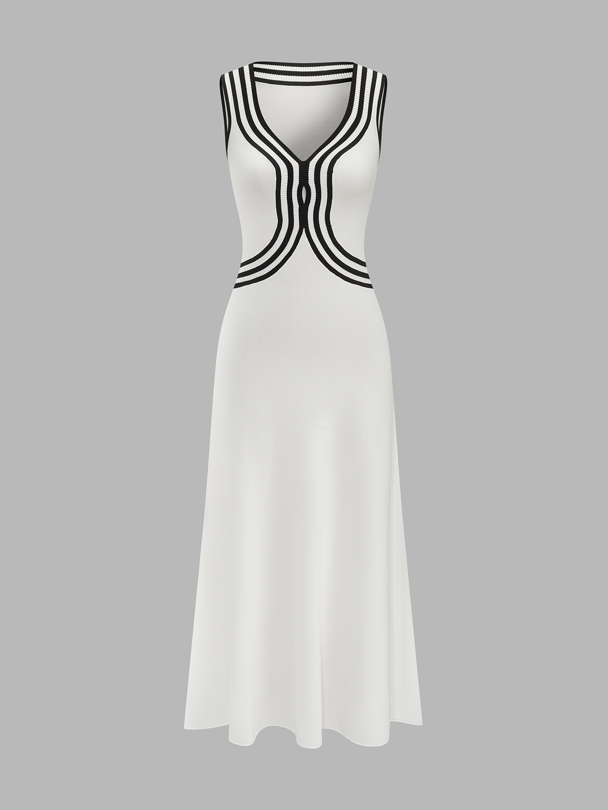 Striped Sleeveless V-Neck Knitted Maxi Dress