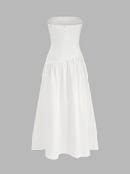 Strapless Ruched Maxi Dress with Flowing Skirt