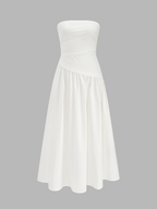 Strapless Ruched Maxi Dress with Flowing Skirt