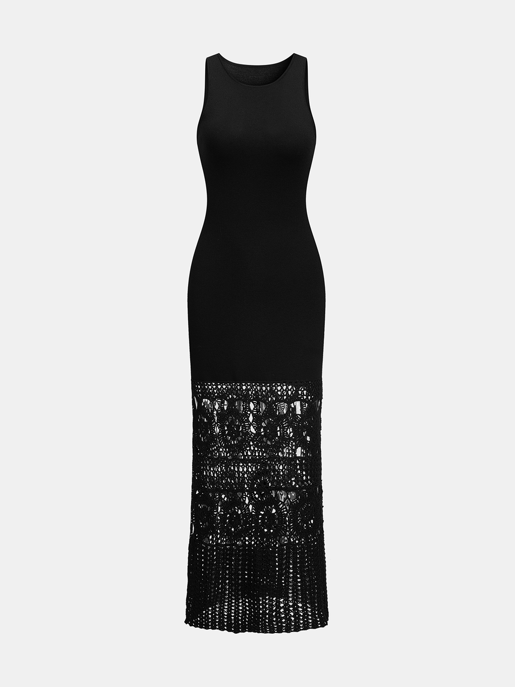 Crochet Hem Sleeveless Knit Maxi Dress with Side Slit