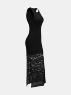 Crochet Hem Sleeveless Knit Maxi Dress with Side Slit