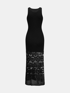 Side Slit Sleeveless Maxi Dress with Crochet Hem