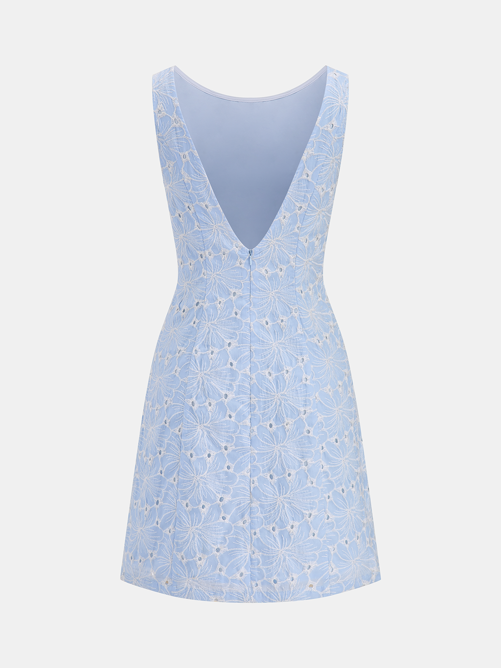 Sleeveless Floral Dress with Eyelet Embroidery Detail