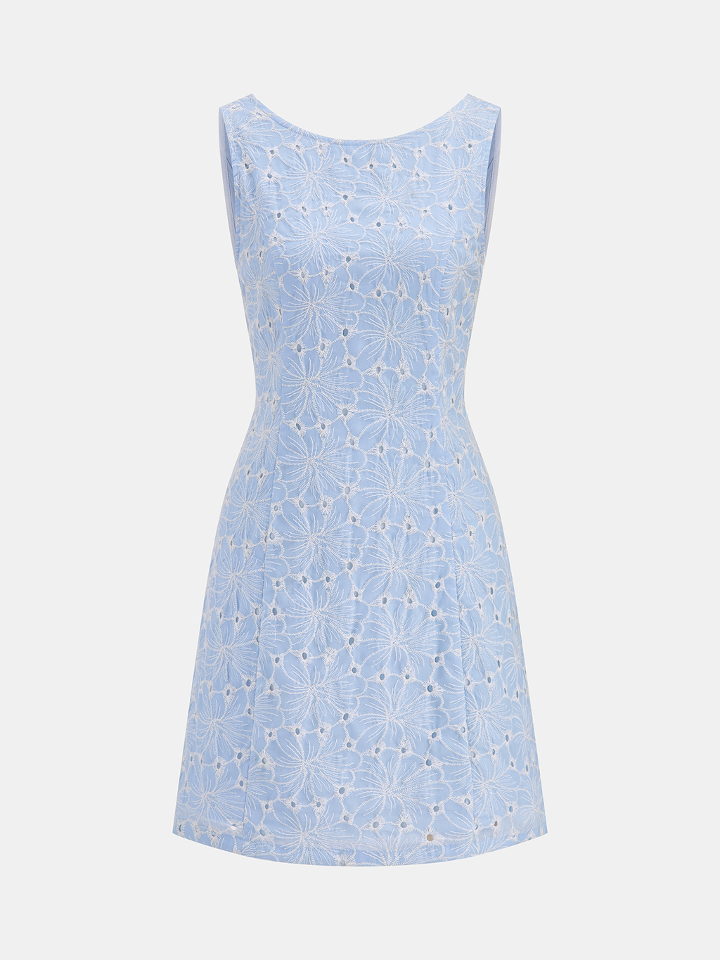 Sleeveless Floral Dress with Eyelet Embroidery Detail