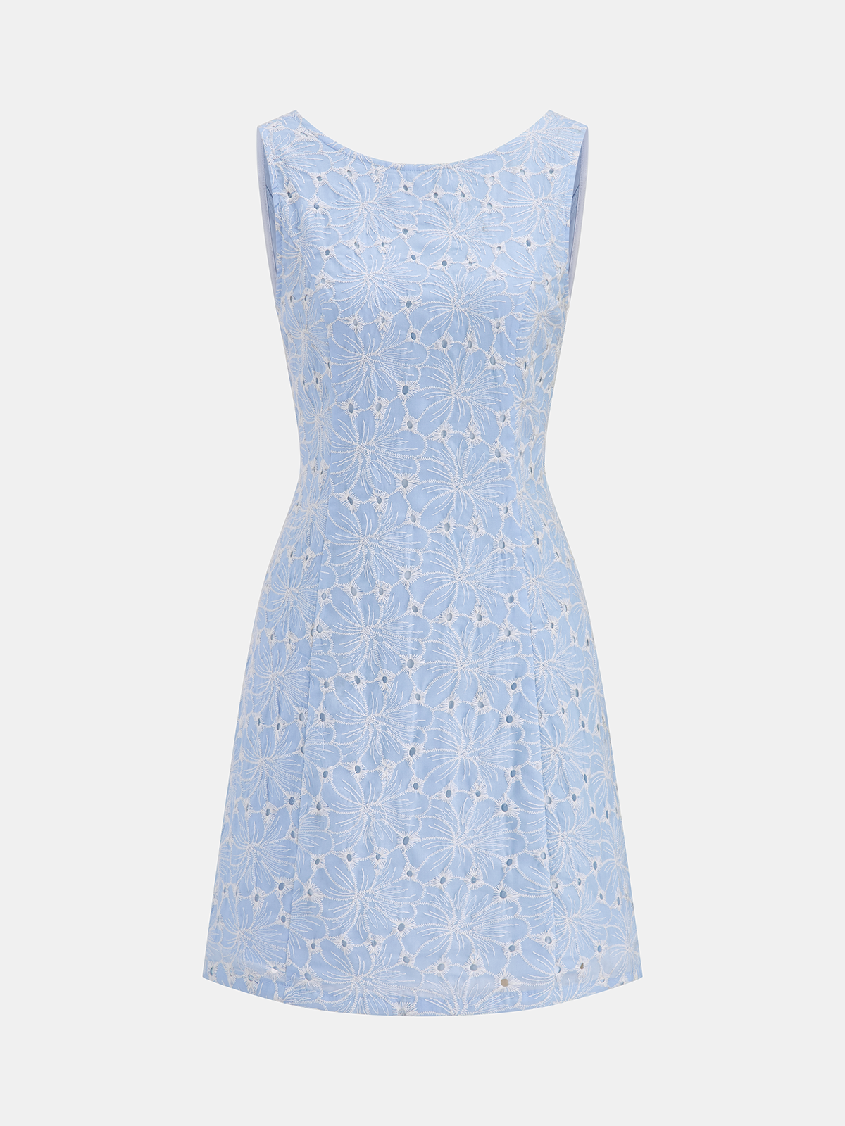 Sleeveless Floral Dress with Eyelet Embroidery Detail