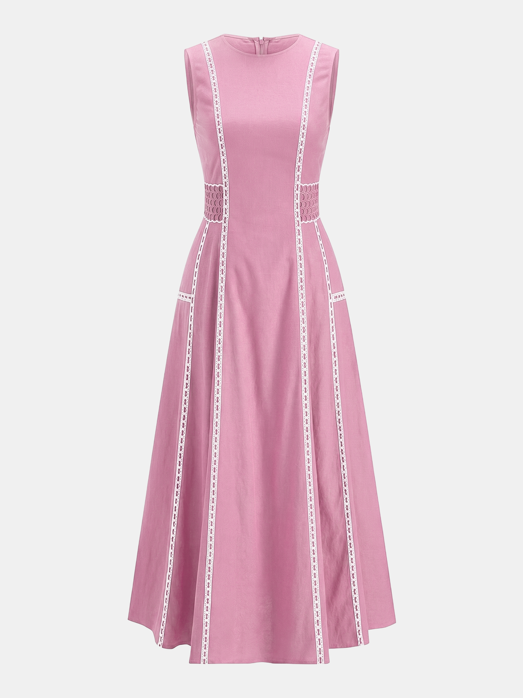 Lace-Trim Contrast Sleeveless Midi Dress