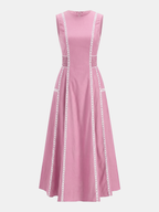 Lace-Trim Contrast Sleeveless Midi Dress