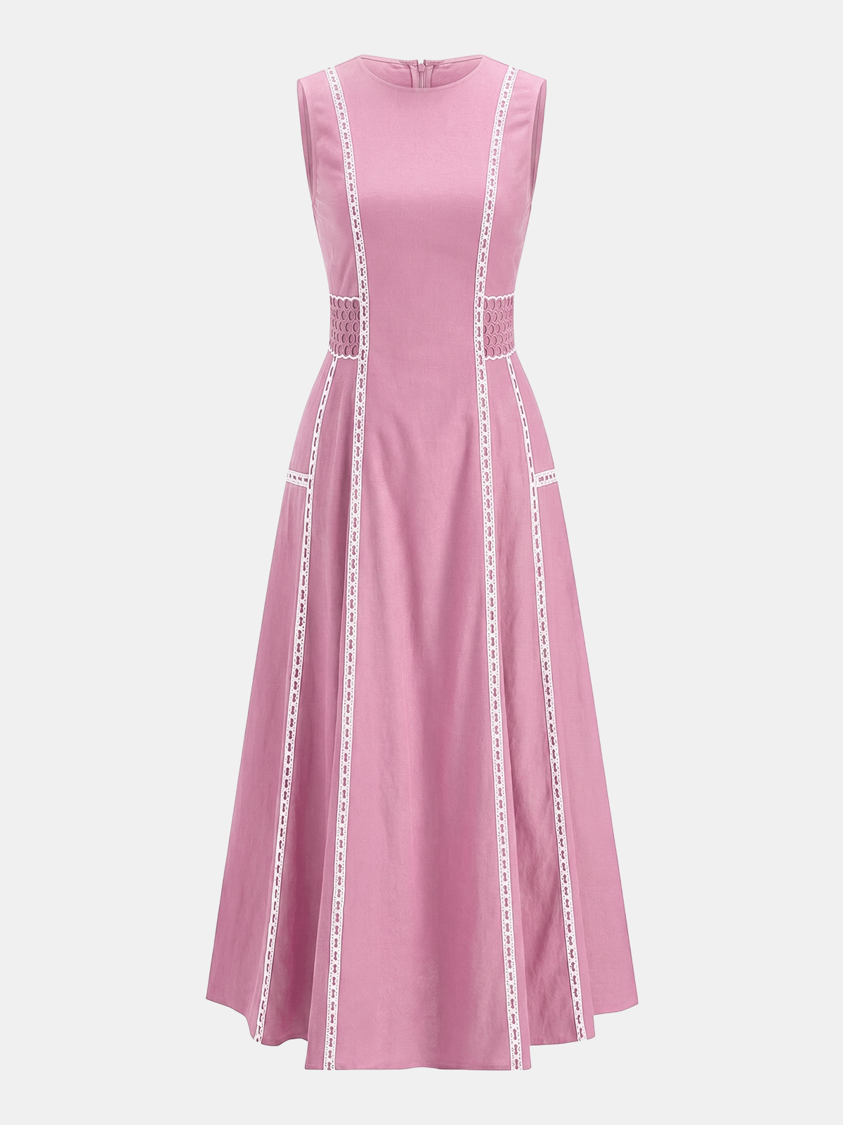 Lace-Trim Contrast Sleeveless Midi Dress