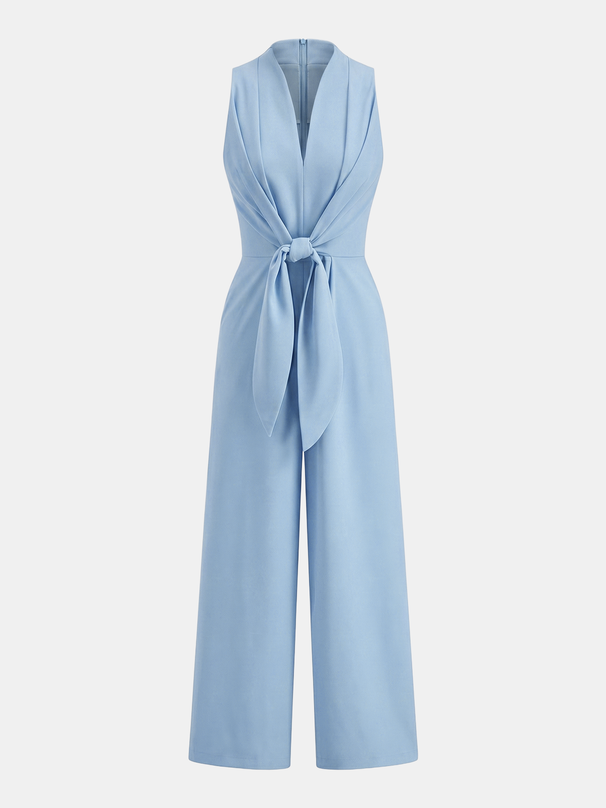 V-Neck Sleeveless Jumpsuit with Tie Waist and Wide Legs
