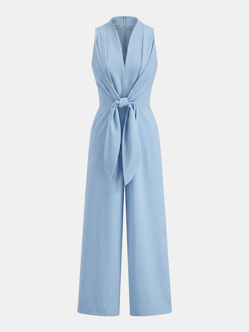 Sleeveless V-Neck Jumpsuit with Tie Waist and Wide Legs