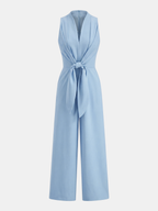 Sleeveless V-Neck Jumpsuit with Tie Waist and Wide Legs