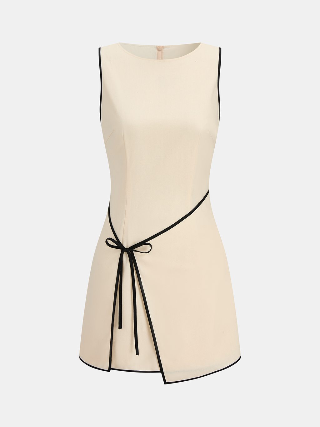 Linen Blend Mini Dress with Contrast Sleeveless Piping