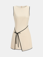 Sleeveless Linen Blend Mini Dress with Contrast Piping
