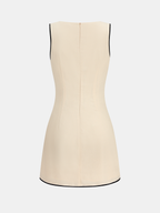 Linen Blend Mini Dress with Contrast Sleeveless Piping
