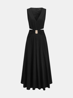 Deep V Neckline Cut-Out Waist Sleeveless Maxi Dress
