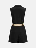 Linen Blend Romper with Belt and Sleeveless Design