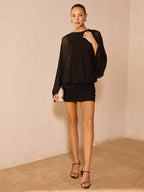 Sheer Long Sleeve Ruched Mini Dress