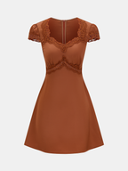 V-Neck Satin Mini Dress with Lace Detailing