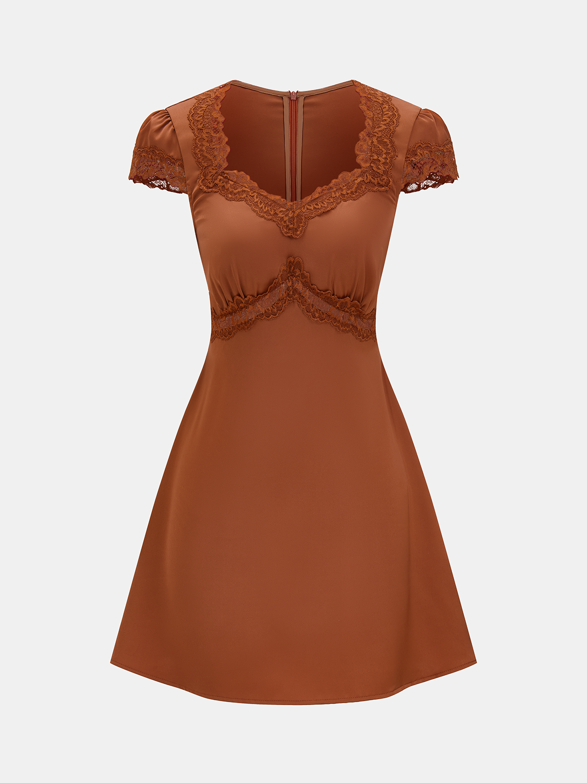 V-Neck Satin Mini Dress with Lace Detailing