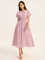 Short Sleeve Midi Dress with Smocked Waist