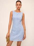 Sleeveless Floral Dress with Eyelet Embroidery Detail