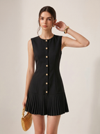 Sleeveless Metal Detail Pleated Slim Mini Dress