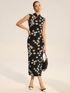 Floral Sleeveless Knit Midi Dress with Print