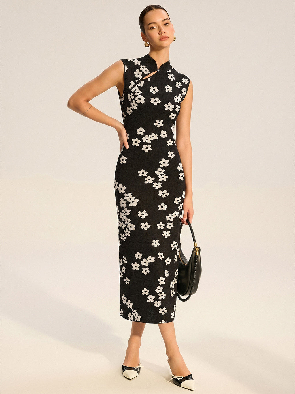 Floral Sleeveless Knit Midi Dress