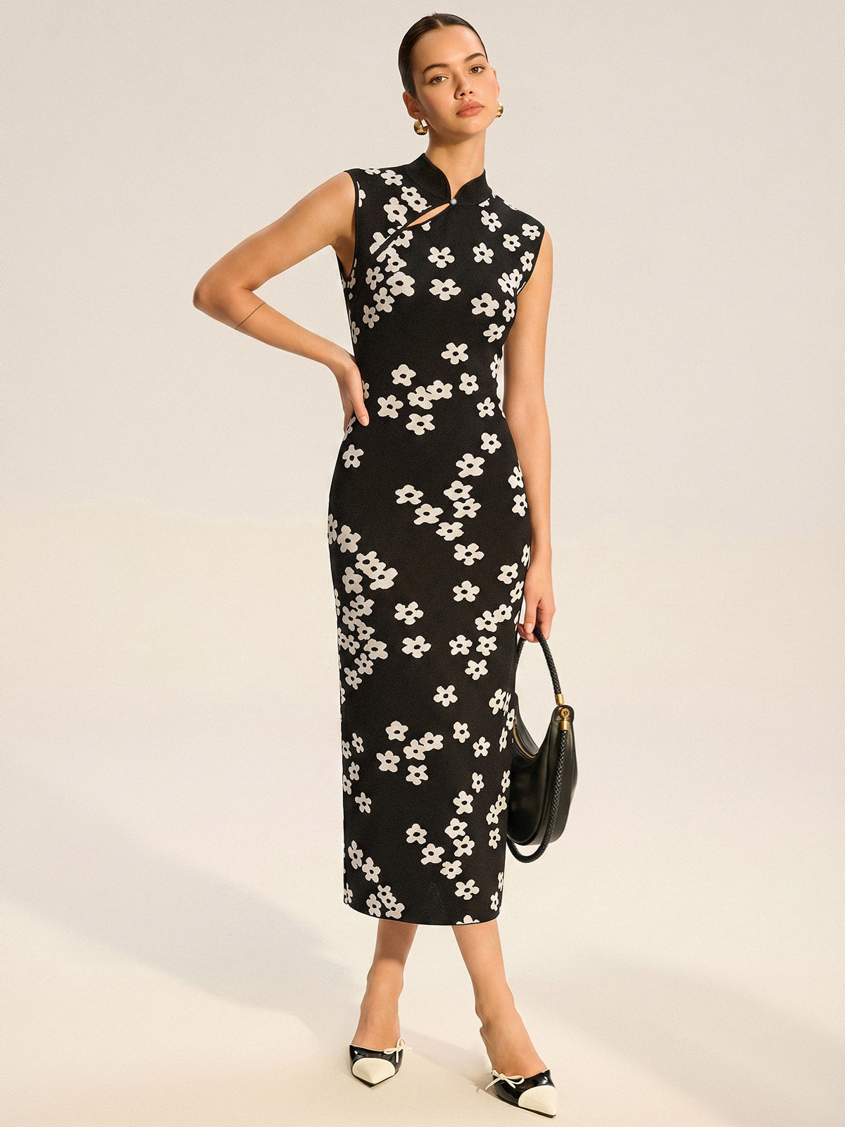 Floral Sleeveless Knit Midi Dress