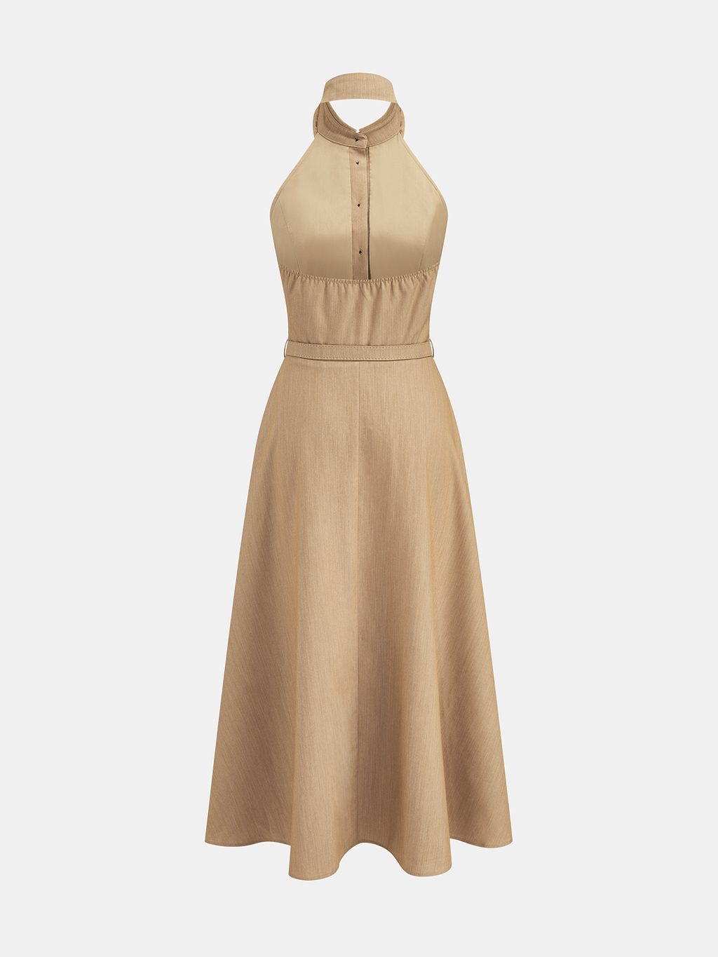 Collared Halter Dress with Belt and Open Back