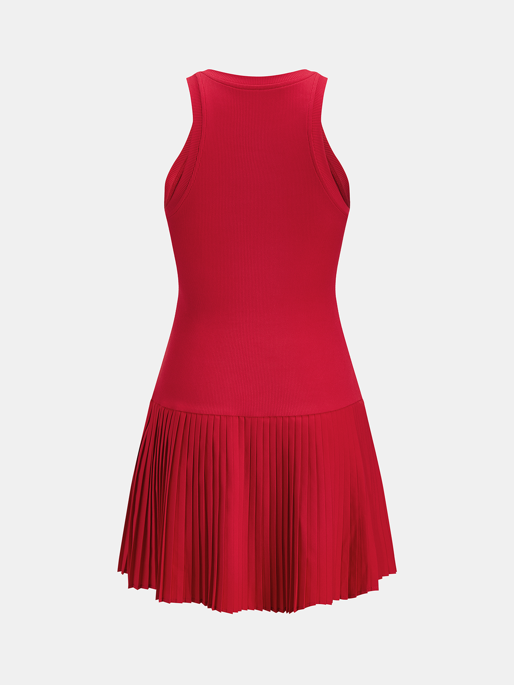 Striped Knit Dress with Pleats and Sleeveless Design