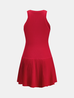 Striped Knit Dress with Sleeveless Pleated Design