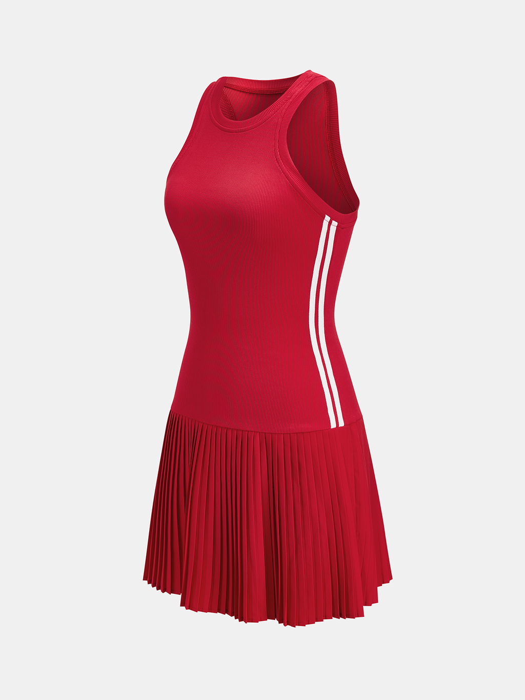 Striped Knit Dress with Pleats and Sleeveless Design