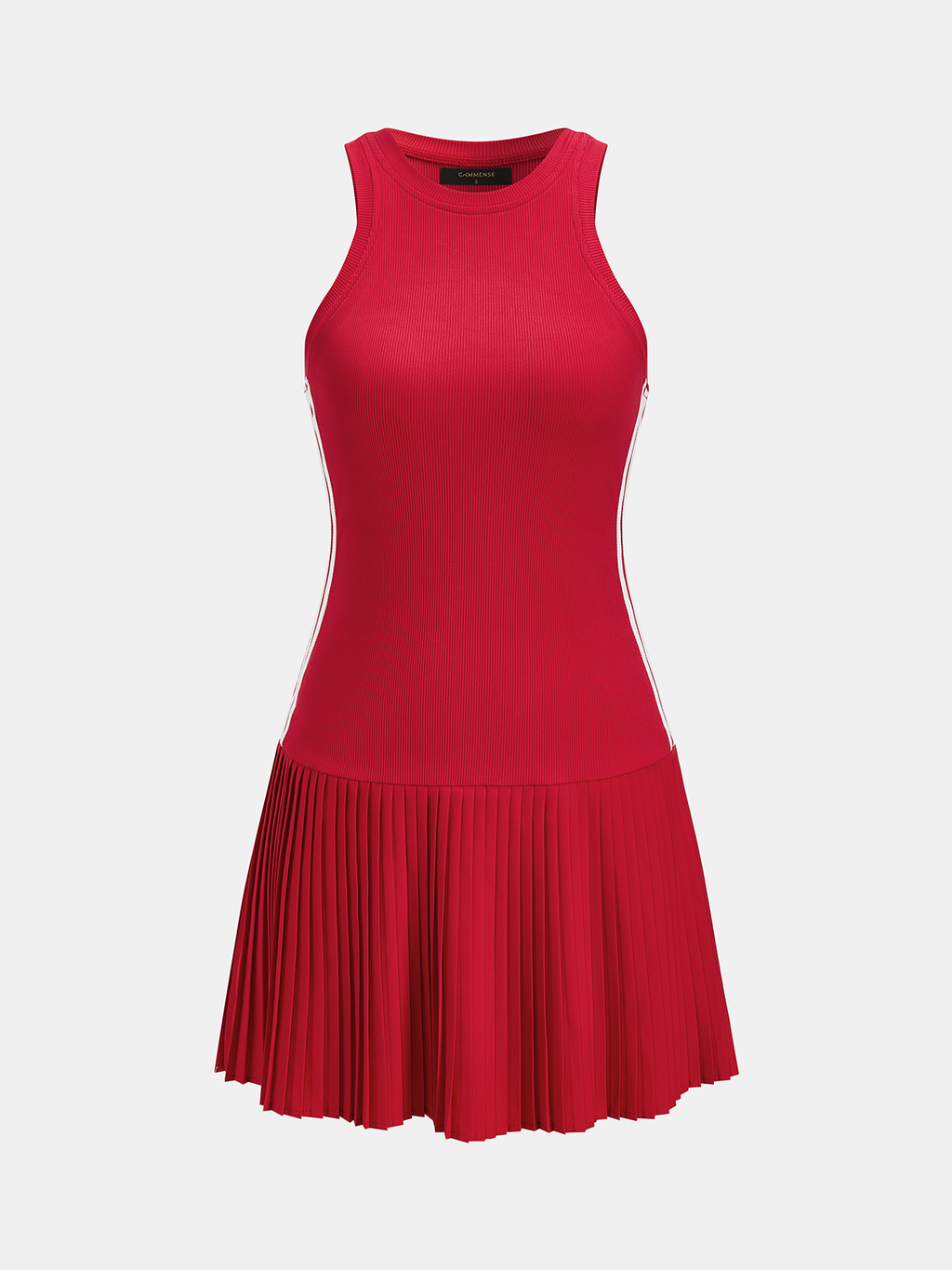 Striped Knit Dress with Pleats and Sleeveless Design