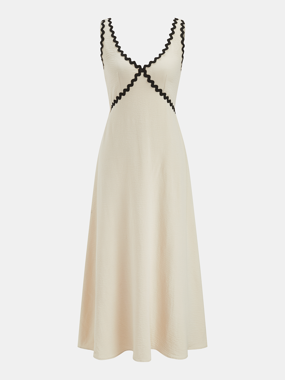 Sleeveless Maxi Dress with Contrast Wavy Trim