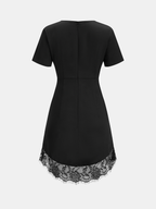Short Sleeve Dress with Lace Hem and Waist Twist