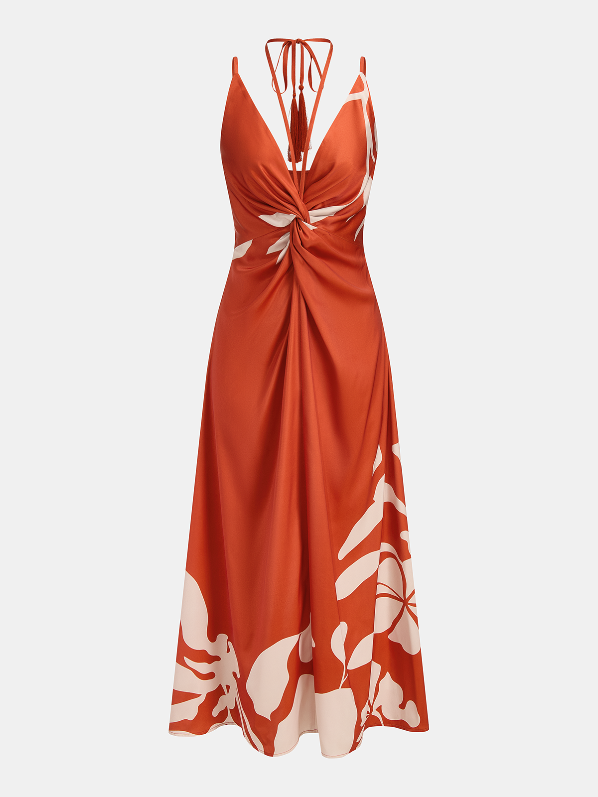 Twisted Front Floral Maxi Dress with Tassel Detail