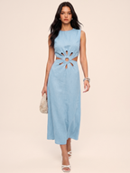 Cutout Waist Sleeveless Long Dress