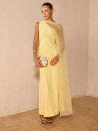 Elegant Sheer Draped Maxi Dress for Evening Events